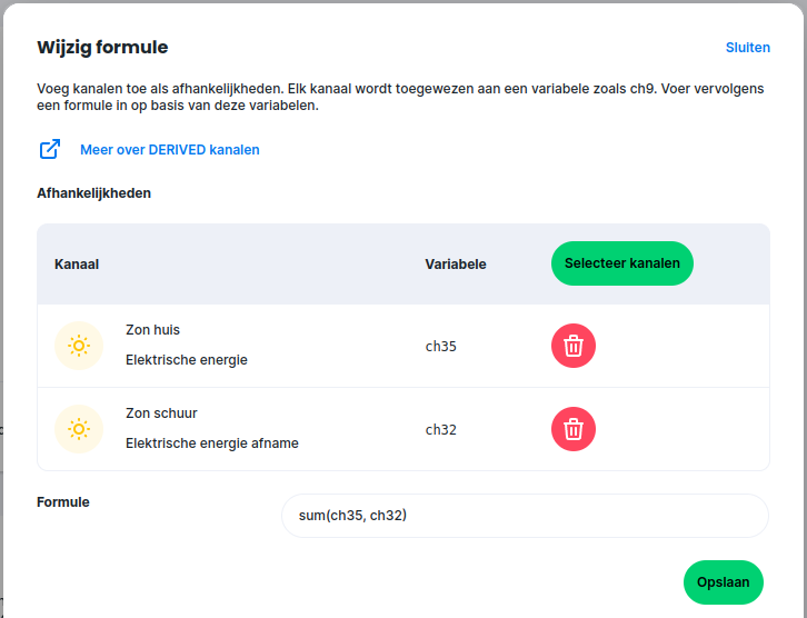 Formule energie kanaal